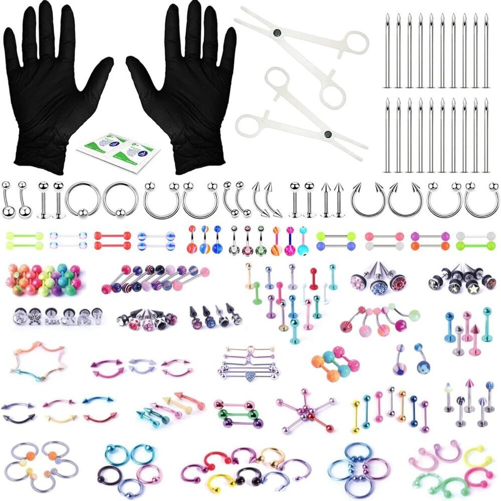 156PC Body Piercing Kit Stainless Steel Jewelry Navel Septum Ear Body - Picture 1 of 7